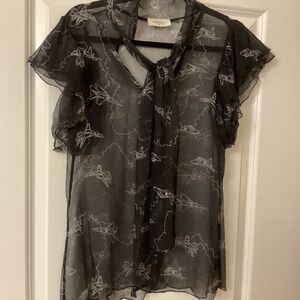 OTTOD’AME Blouse Shortsleeved Sheer With Airplanes Pattern Size 40 IT
